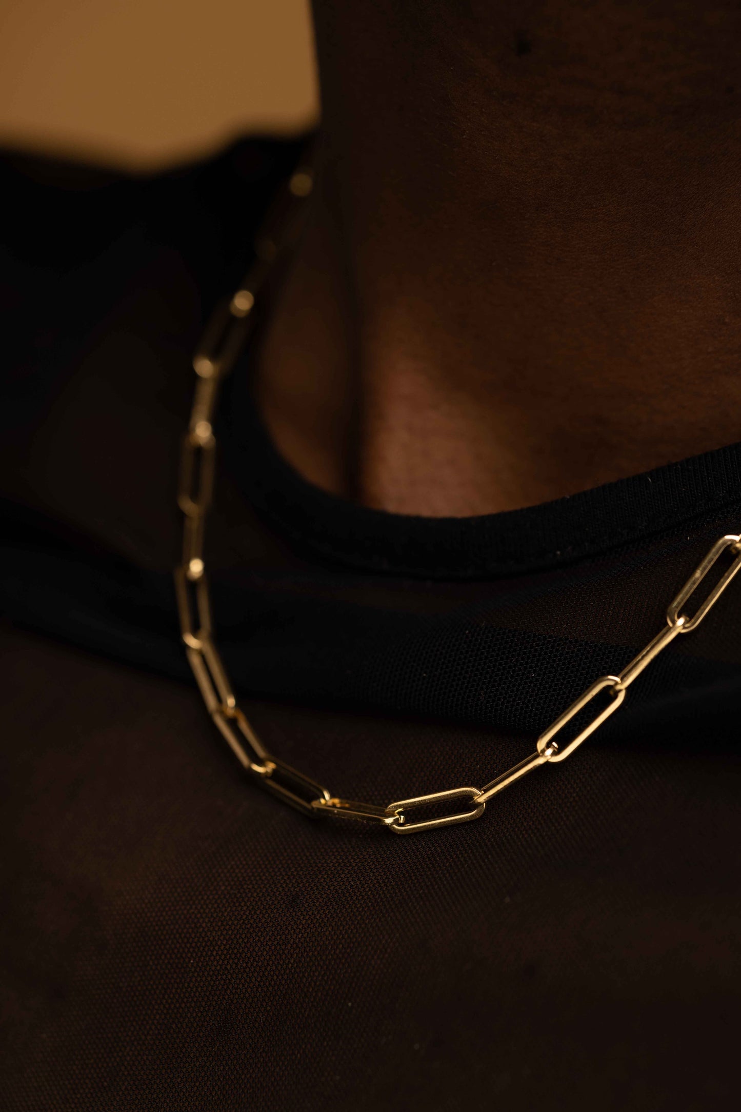 Gold-plated stainless steel paperclip necklace, designed with durable links that are both water and tarnish-resistant. This unisex statement piece is the perfect gift for her, offering a bold yet elegant addition to any wardrobe. Ideal for everyday wear or special occasions, it combines style, strength, and versatility