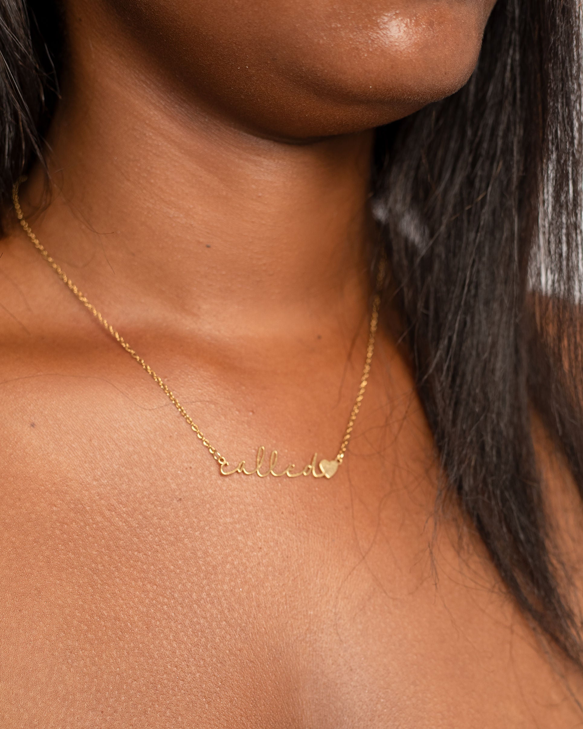 Lifestyle shot of Called necklace worn as reminder of God's calling on women's lives