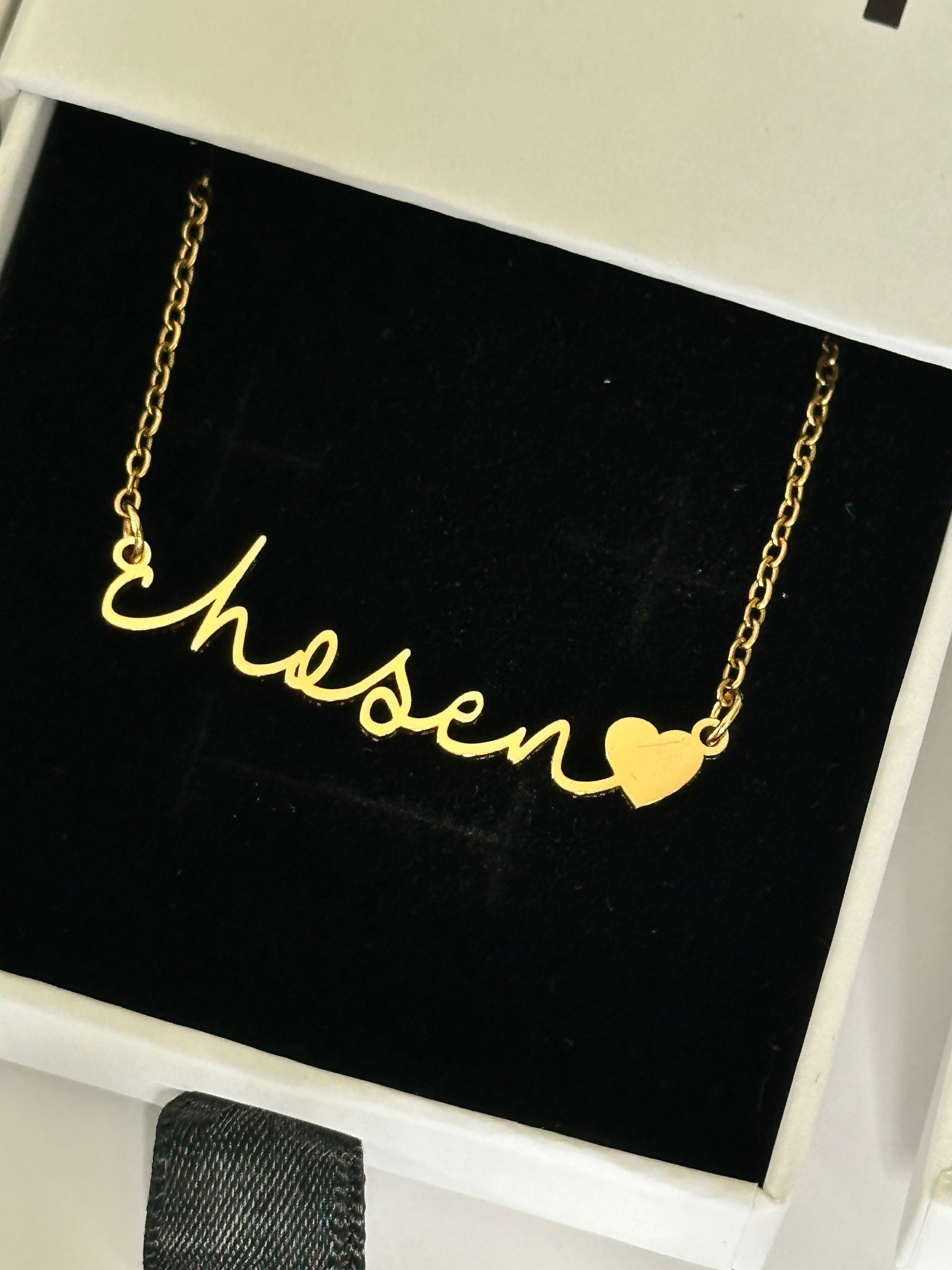 Close-up of Chosen pendant necklace showing elegant design for Christian women's jewelry in a gift box.