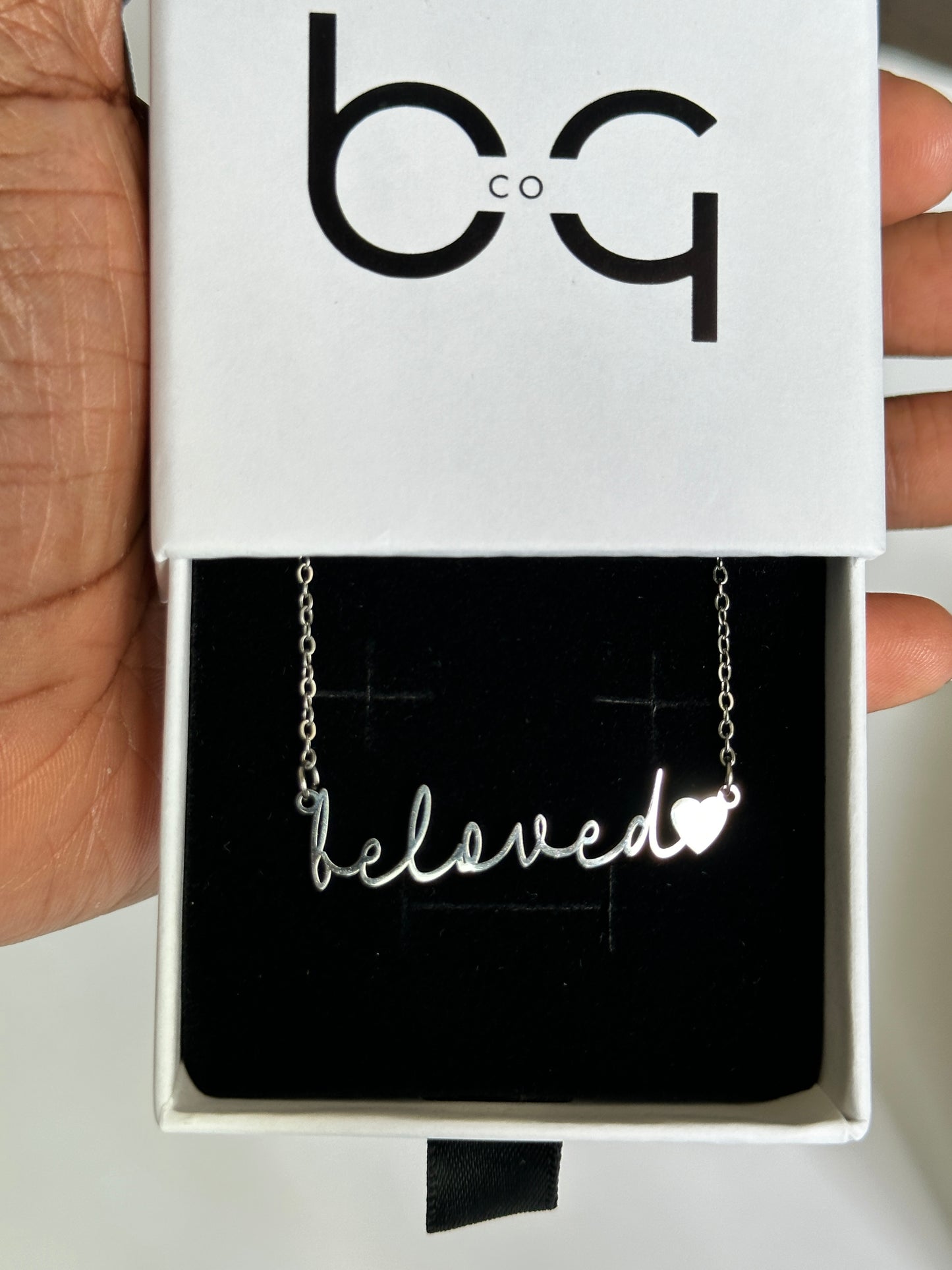Close-up of Beloved pendant showing beautiful script design for Christian women